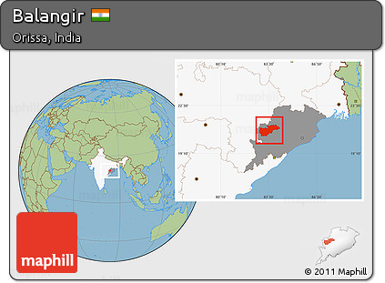 Savanna Style Location Map of Balangir, highlighted country, highlighted parent region