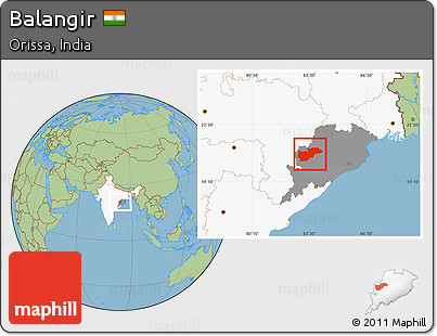 Savanna Style Location Map of Balangir, highlighted country, highlighted parent region