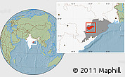 Savanna Style Location Map of Balangir, highlighted country, highlighted parent region, hill shading