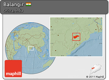 Savanna Style Location Map of Balangir, hill shading