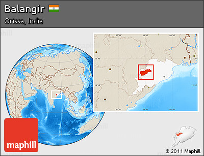 Shaded Relief Location Map of Balangir, highlighted parent region