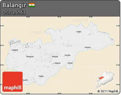 Classic Style Map of Balangir, single color outside