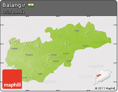 Physical Map of Balangir, cropped outside