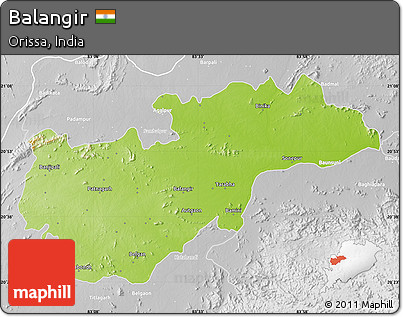 Physical Map of Balangir, lighten, desaturated