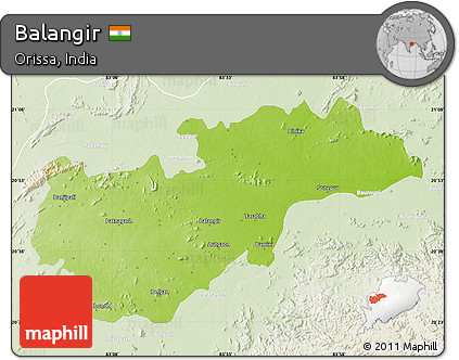 Physical Map of Balangir, lighten