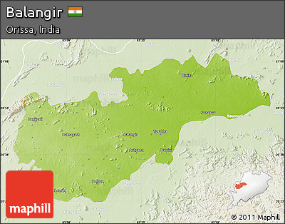 Physical Map of Balangir, lighten