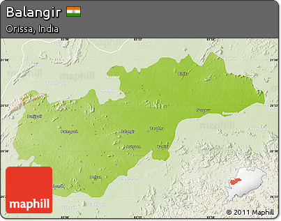 Physical Map of Balangir, lighten