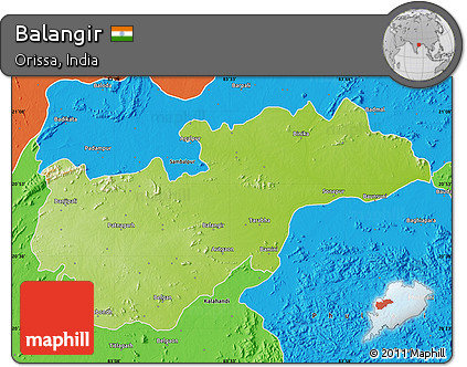Physical Map of Balangir, political outside