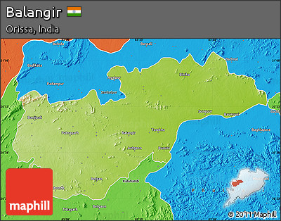 Physical Map of Balangir, political outside