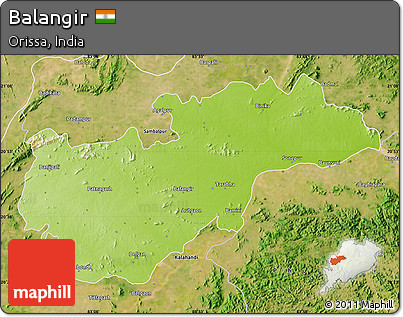 Physical Map of Balangir, satellite outside
