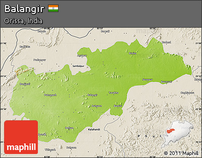 Physical Map of Balangir, shaded relief outside