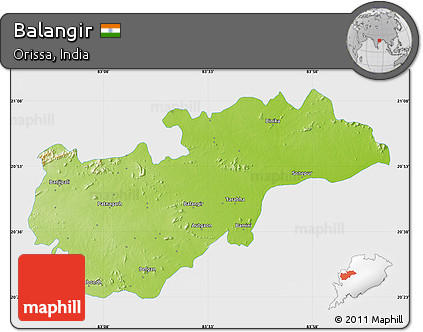 Physical Map of Balangir, single color outside
