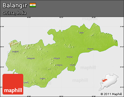 Physical Map of Balangir, single color outside