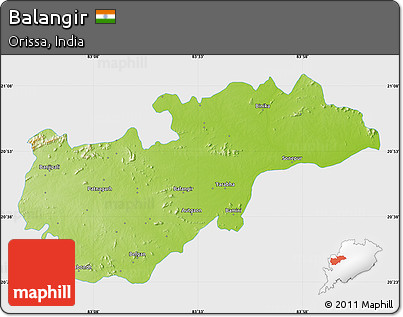 Physical Map of Balangir, single color outside