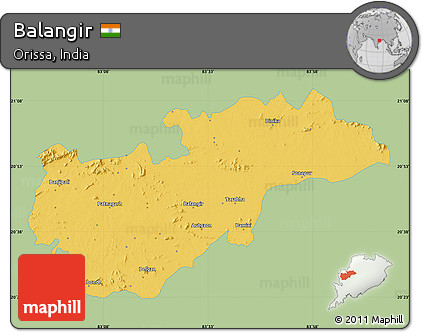 Savanna Style Map of Balangir, single color outside