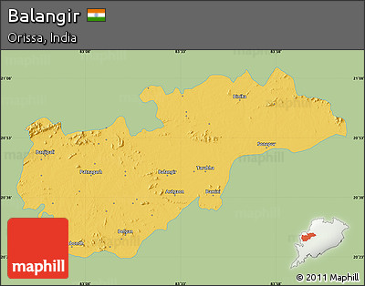 Savanna Style Map of Balangir, single color outside
