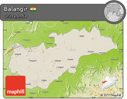 Shaded Relief Map of Balangir, physical outside