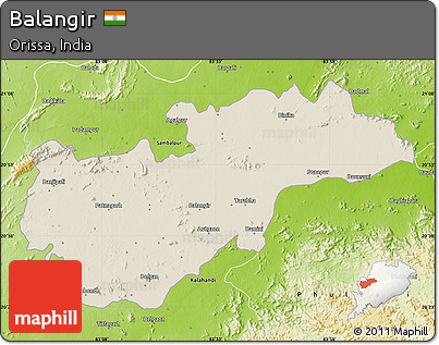 Shaded Relief Map of Balangir, physical outside