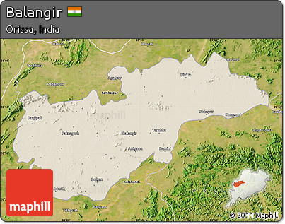 Shaded Relief Map of Balangir, satellite outside