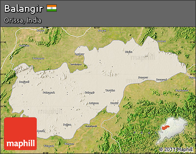 Shaded Relief Map of Balangir, satellite outside