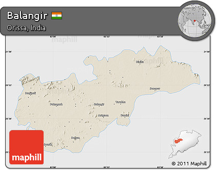 Shaded Relief Map of Balangir, single color outside