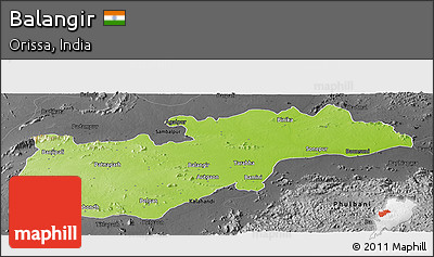 Physical Panoramic Map of Balangir, darken, desaturated