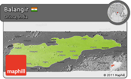 Physical Panoramic Map of Balangir, darken, desaturated