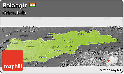Physical Panoramic Map of Balangir, darken, desaturated