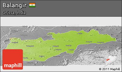Physical Panoramic Map of Balangir, desaturated