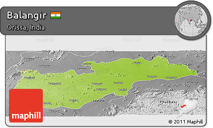 Physical Panoramic Map of Balangir, desaturated