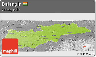 Physical Panoramic Map of Balangir, desaturated