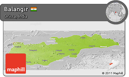 Physical Panoramic Map of Balangir, lighten, desaturated