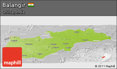 Physical Panoramic Map of Balangir, lighten, desaturated