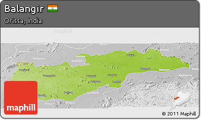 Physical Panoramic Map of Balangir, lighten, desaturated