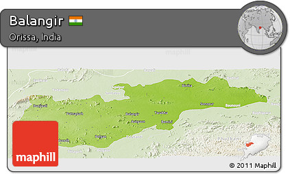 Physical Panoramic Map of Balangir, lighten