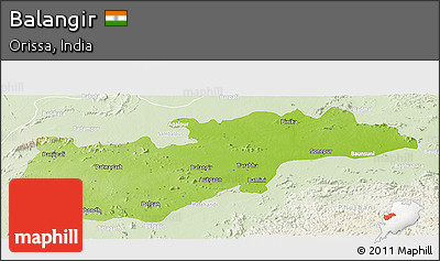 Physical Panoramic Map of Balangir, lighten