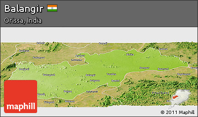 Physical Panoramic Map of Balangir, satellite outside
