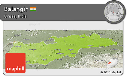 Physical Panoramic Map of Balangir, semi-desaturated