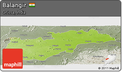Physical Panoramic Map of Balangir, semi-desaturated