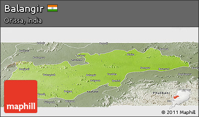 Physical Panoramic Map of Balangir, semi-desaturated