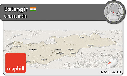 Shaded Relief Panoramic Map of Balangir, lighten
