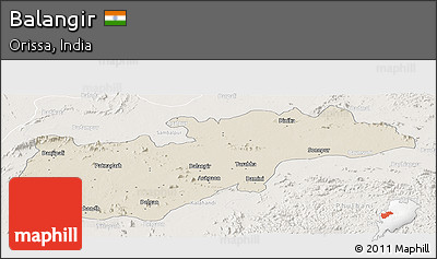 Shaded Relief Panoramic Map of Balangir, lighten