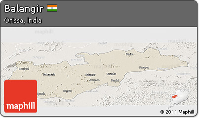 Shaded Relief Panoramic Map of Balangir, lighten