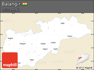 Classic Style Simple Map of Balangir, single color outside
