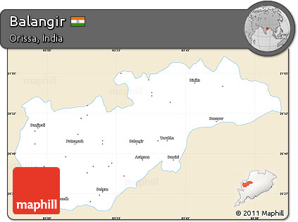Classic Style Simple Map of Balangir, single color outside