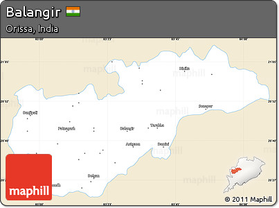 Classic Style Simple Map of Balangir, single color outside