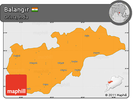 Political Simple Map of Balangir, single color outside