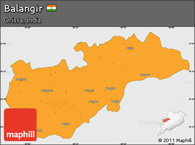 Political Simple Map of Balangir, single color outside