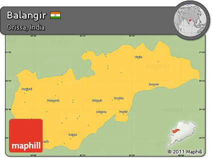 Savanna Style Simple Map of Balangir, single color outside