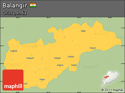 Savanna Style Simple Map of Balangir, single color outside